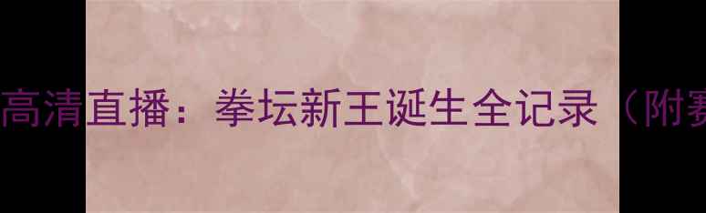 图片 827国际拳王争霸赛高清直播：拳坛新王诞生全记录（附赛程表+选手资料）2