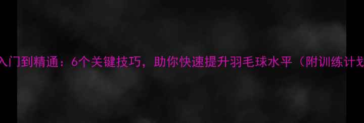 图片 从入门到精通：6个关键技巧，助你快速提升羽毛球水平（附训练计划）