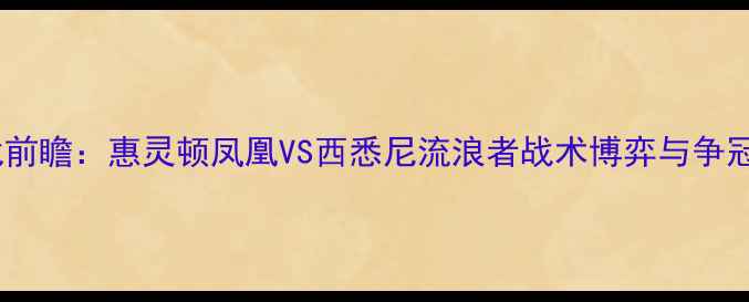图片 澳超焦点战前瞻：惠灵顿凤凰VS西悉尼流浪者战术博弈与争冠悬念深度2