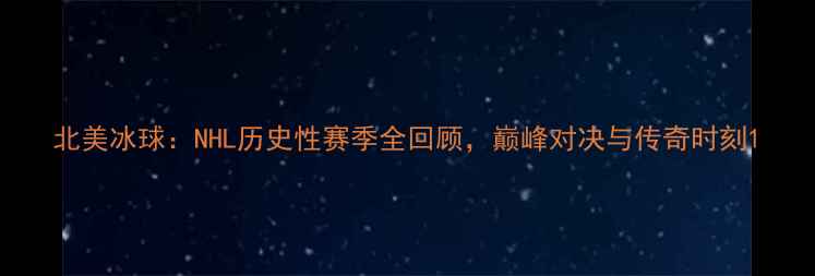 图片 北美冰球：NHL历史性赛季全回顾，巅峰对决与传奇时刻1