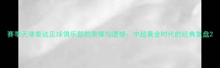 图片 赛季天津泰达足球俱乐部的荣耀与遗憾：中超黄金时代的经典复盘2