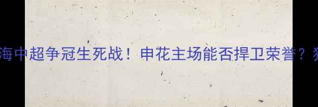 图片 🏆申花vs天津天海中超争冠生死战！申花主场能否捍卫荣誉？独家战报+战术🔥