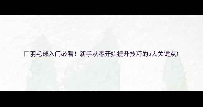 图片 🔥羽毛球入门必看！新手从零开始提升技巧的5大关键点1